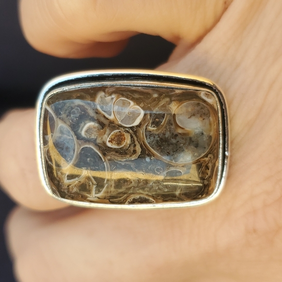 New Turritella Agate Fossil 925 Silver Ring. - Picture 6 of 15